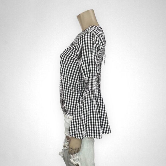 ENGLISH FACTORY Gingham Bell Sleeve Smocked Top S‎ - Picture 2 of 9